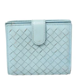 Blue Intrecciato Leather French Wallet