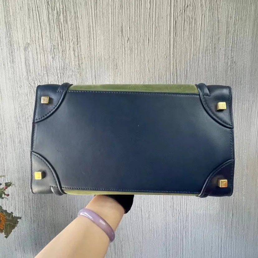 Celine Luggage Bag Green Navy Leather Medium Size