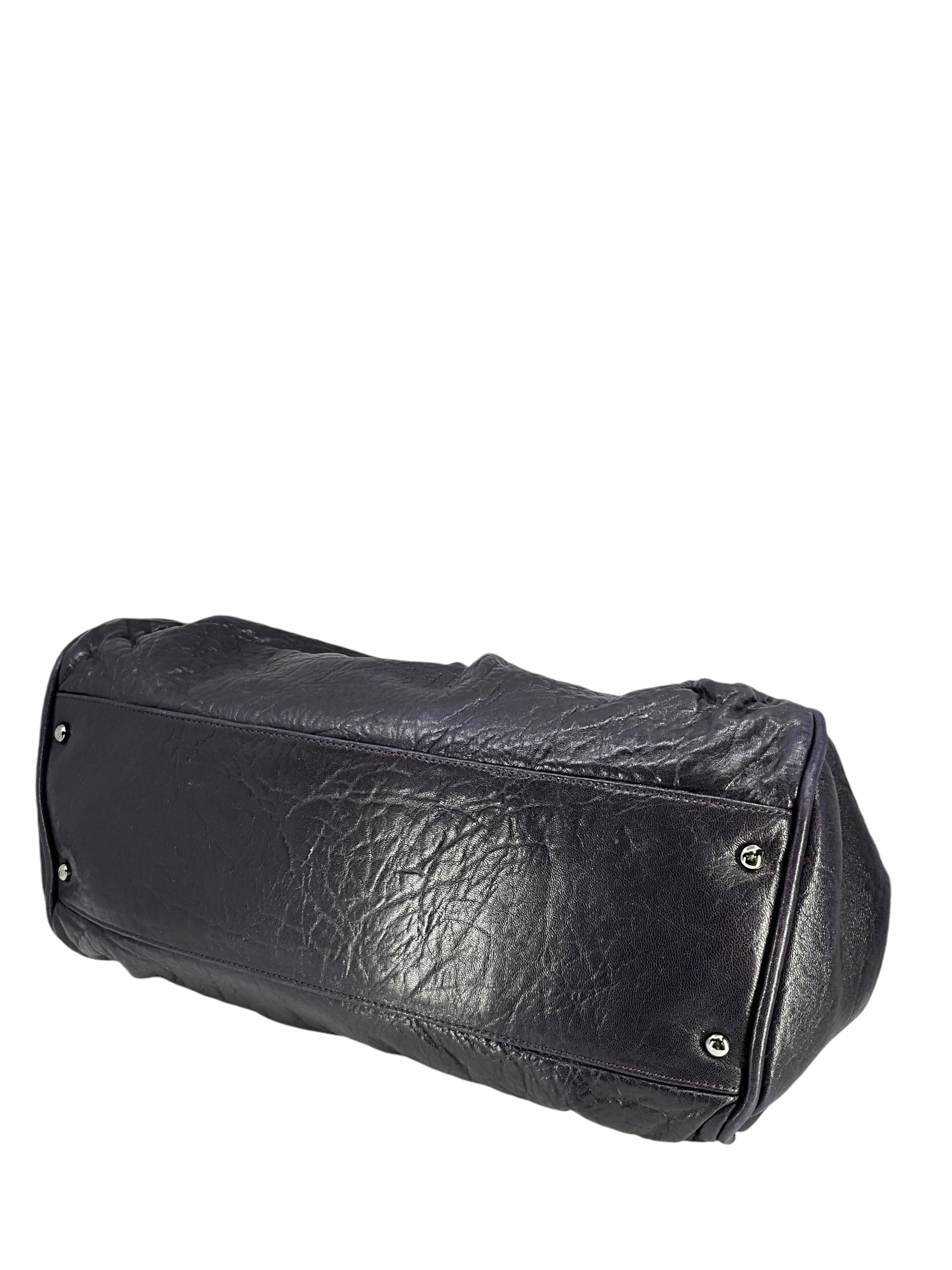 CHANEL Pleated Leather Large Bowling Bag