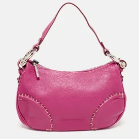 Dark Pink Leather Shoulder Bag