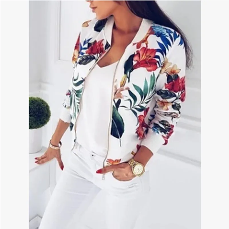 Fashion Printed Varsity Round Neck Zipper Long Sleeve Coat | Brodtica.com