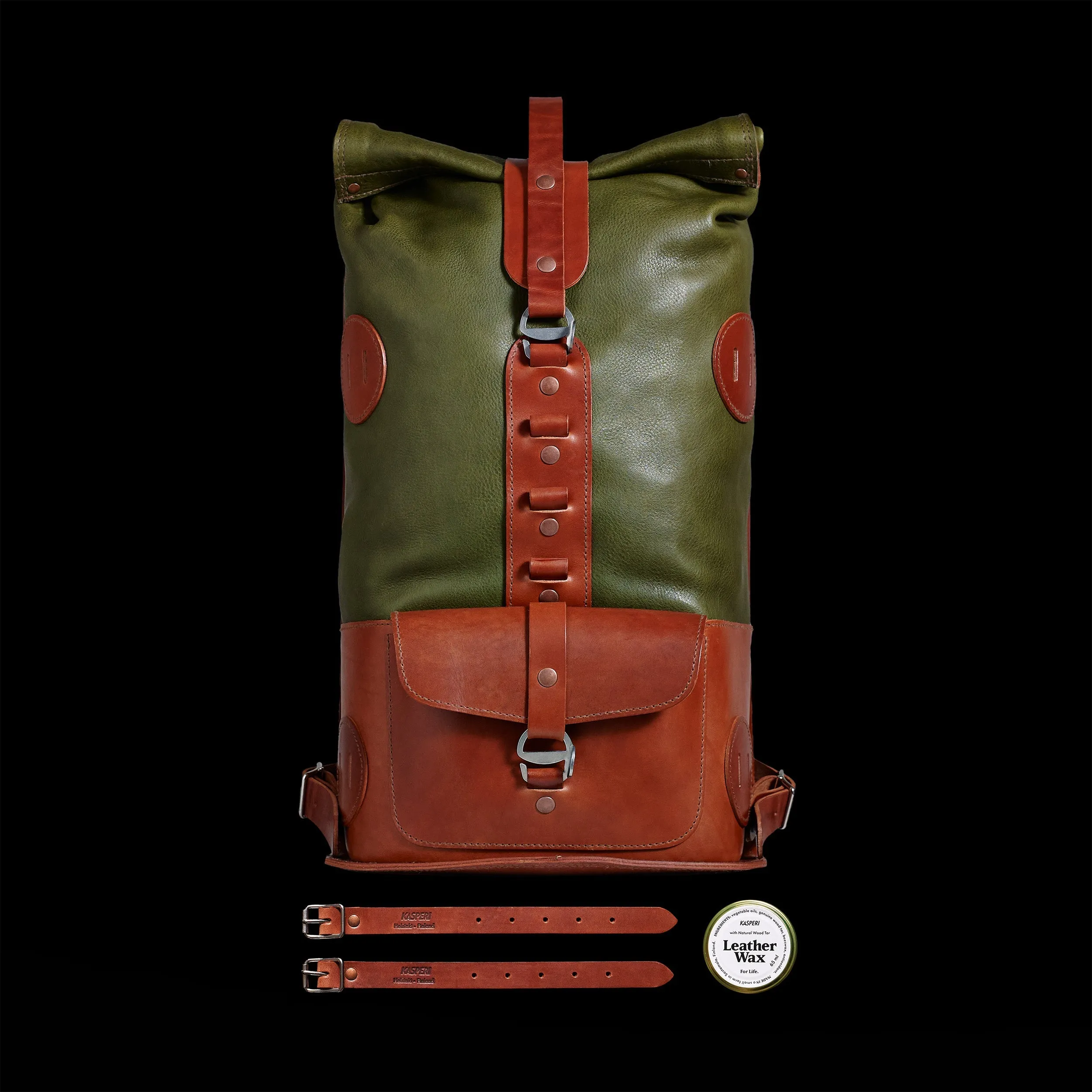 Fold Top Olive & Brown – Leather Backpack