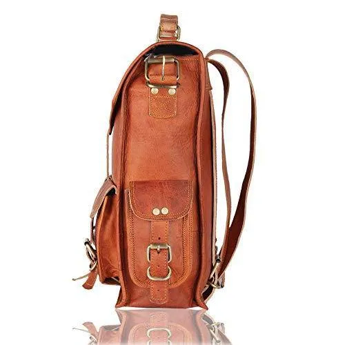 Leather Messenger Bag Briefcase Satchel - 2-in-1 Rucksack and Courier Bag, Fits 15-inch MacBook Crossbody or On Your Back - Handmade 15” Laptop, iPad - Rich Patina Improves with Age - Men or Women