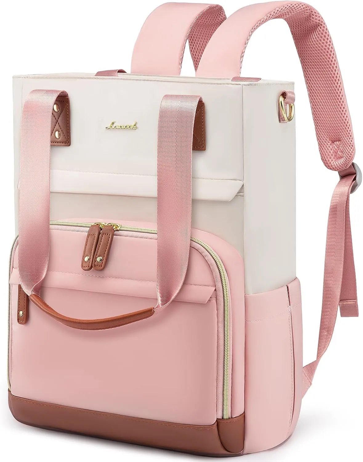 LOVEVOOK Laptop Backpack for Women Work Laptop Bag Stylish Teacher Backpack Business Computer Bags College Laptop Rucksack, Polka-Pink