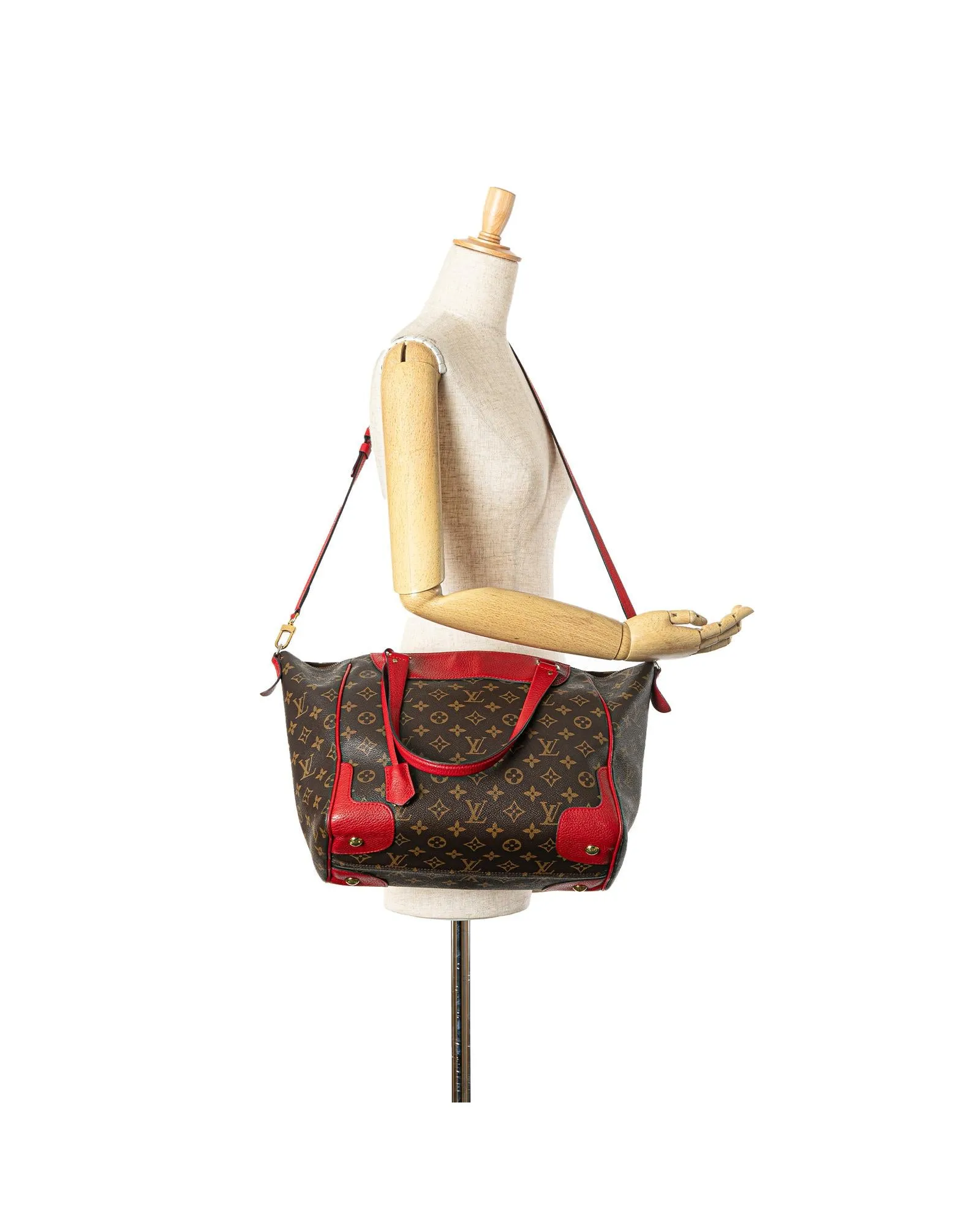 Monogram Canvas Tote Bag with Leather Trim and Detachable Strap